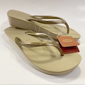 NWT Havaianas Platform Wedge Flip Flops Sand 7/8